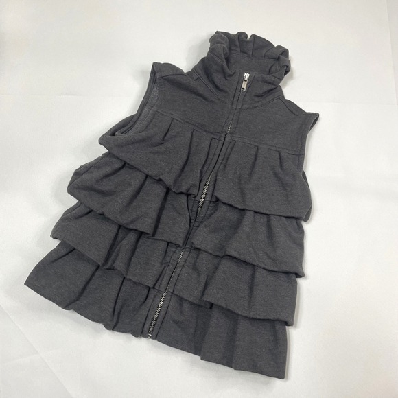 Peek Girls Ruffle Sleeveless Vest Gray Full Zip Mock Neck Size S (4/5) - Picture 1 of 6